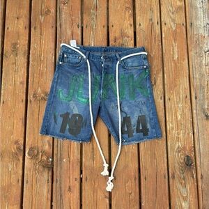 Blue and Green Jean Shorts with Artistic Dye Effect